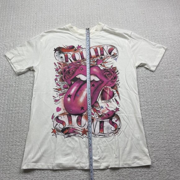 NEW The Rolling Stones Band T-Shirt Wom Sz XS White Off-White Tattoo Graphic - Picture 9 of 15